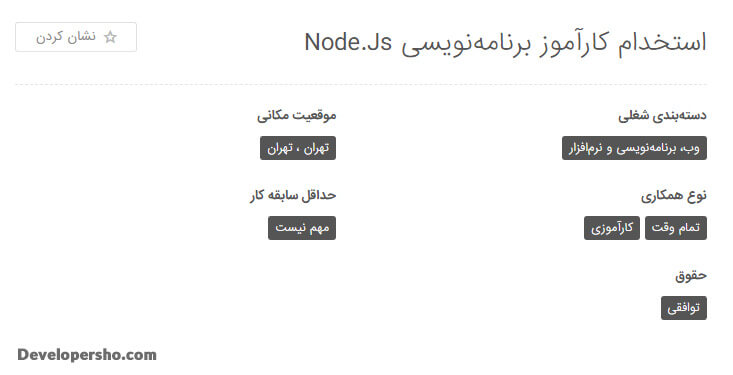 استخدام کارآموز Node.JS