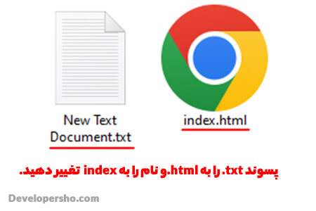 تغییر پسوند txt. به html. در ویندوز