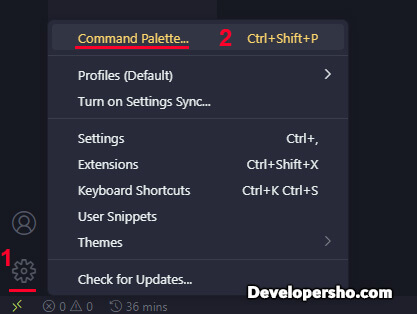 باز کردن Command Palette در VS Code