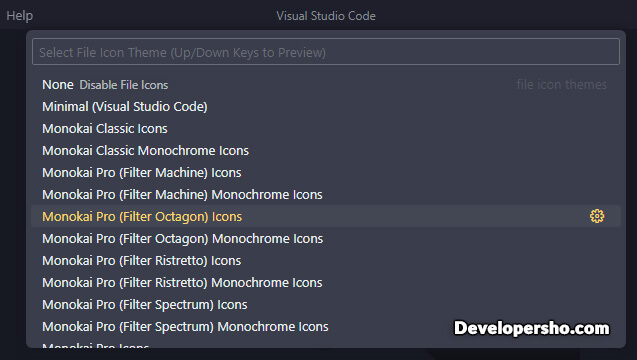 انتخاب تم فایل آیکون در Visual Studio Code