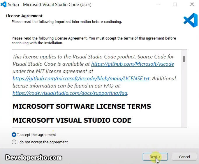 مرحله اول نصب VS Code در ویندوز
