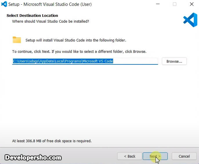 مرحله دوم نصب Visual Studio Code در ویندوز