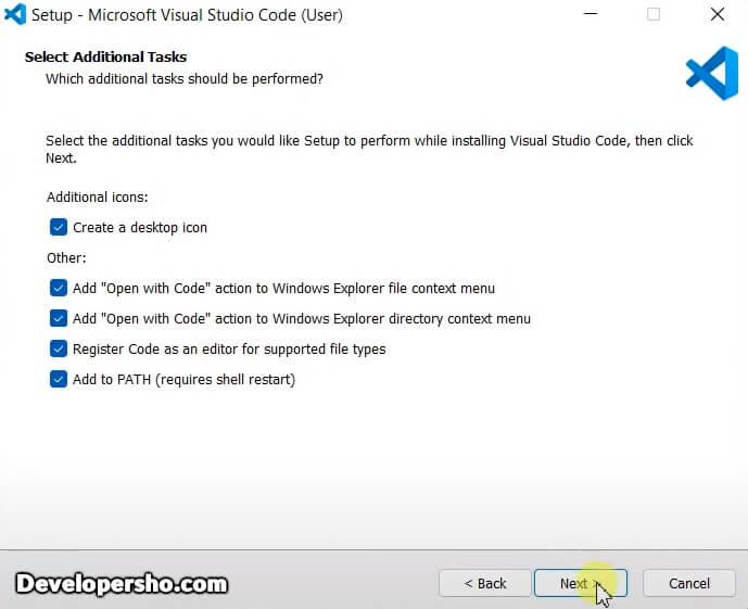 مرحله چهارم نصب VS Code در ویندوز