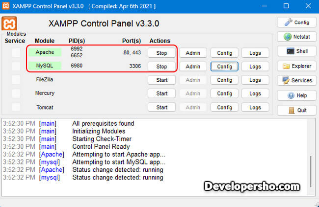 استارت کردن سرویس Apache و MySQL در XAMPP