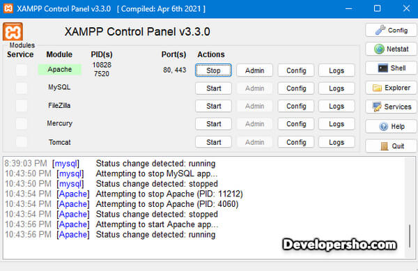 استارت کردن سرویس Apache در XAMPP